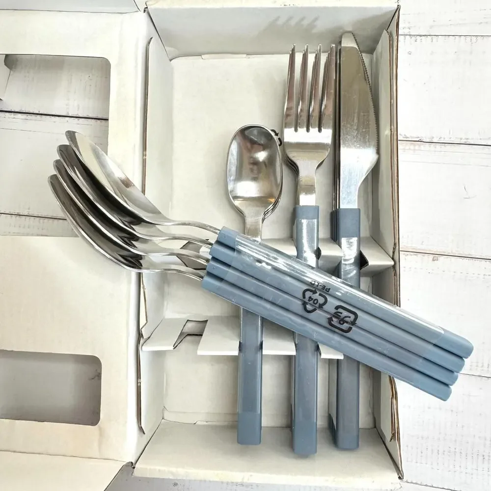 NIB Ikea TÅNGMÄRLA Flatware Set 406.083.03 16 Piece Gray Blue Plastic Handle